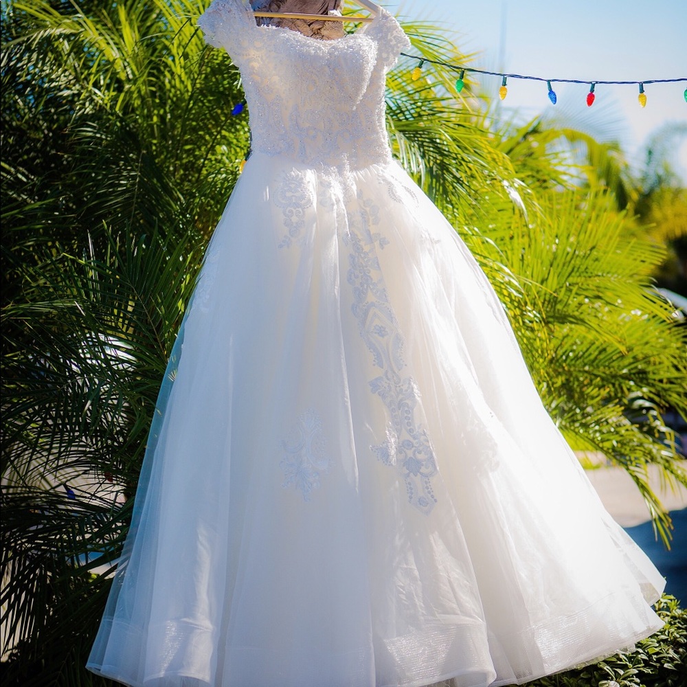 Hand Beaded Lace Cap Sleeve Wedding Dress